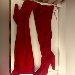 High heel red boots. Brought from justfab. Velvet material.